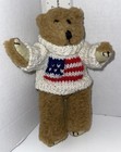 Vtg Small Jointed Teddy Bear In An American Flag Sweater