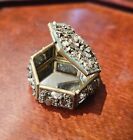 Beautiful Vintage Handmade Brass Hinged Pyrite Mirrored Trinket Pill Box