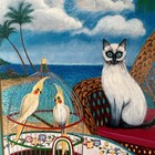 Hawaii Tropical Cat Matted Art Print Colorful Ready To Frame Blue White
