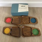 Imperial Vintage Mid Century Modern Wood Snack 4 Tray Set Cork Coasters W box