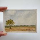 Aceo Original Watercolor Landscape Painting Tree In Field 2 5 X 3 5 Art Signed