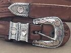 Vintage Old Western Unbranded 4 Pc Sterling Silver Ranger Belt Buckle Set   Belt