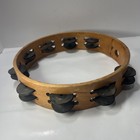 2-vintage Wood Tambourines - 10  Double Row Metal Jingles Music Percussion 4 5   