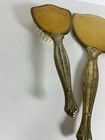 Vintage Antique Gold Plated Hand Vanity Mirror Brush Set Deco Shabby