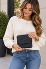 Deepa Gurnani Black Quilted Leather Pouch Case Gold Stitching