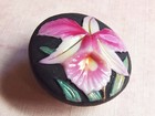 Vintage Arita Japanese Porcelain Button   Pink Orchid Flower On Matte Black