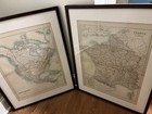 Large  Antique Map Pair  Of Old North America And France Framed - 24 X 30 5
