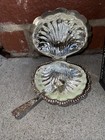 Vintage Leonard Silver-plated Clam Shell Butter Dish Set Crystal Liners Knife