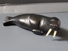 Vintage Inuit Carved Stone Soapstone Walrus Statue Sculpture Figure Signed 7 
