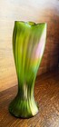 Antique Art Nouveau Art Form Glass Vase Loetz Kralick Iridescent Green 12  Tall