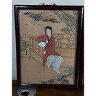 Vintage Chinese Hand Painted Silk Painting Triptych Framed Set Traditional Women