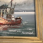 Vintage Framed Harbor Fishing Boats Original Oil Painting Signed Framed 12x10