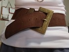 Women Wide Retro Brown Suede Leather Belt Size Large Xl Belt Length Is 49 In New
