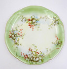 Antique 1914 Set Of 2 Hand-painted Porcelain Mint Green Gold Edge Plates  Signed