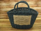 Vintage Large Artisan Cottage Wicker Basket Coffee Front Label   Florals Ooak