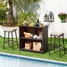 3-piece Outdoor Bar Set Rattan Patio Furniture Set With Glass Tabletop   Cushion