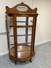 Antique Solid English Oak Half-round Curved Curio china Display Cabinet W mirror