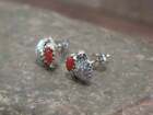Native American Sterling Silver   Coral Feather Post Earrings By Joe