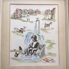Vintage Hand Coloured Black Americana Lithograph Print Signed Anabel Sweetapple