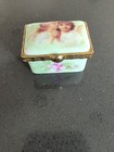 Vintage Porcelain Pill Trinket Box Cherubs Angels Painted Roses Chest  T40