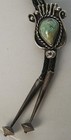 Awesome Vintage Navajo Sterling coin Silver Turquoise Bolo Tie Long Fancy Tips