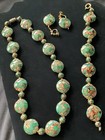 Vntg Murano Glass Aventurine green Copper  Uniform 2 2cm Disc Parure Jewelry Set