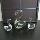 Trio Of Vintage Graceful Glass Swans Figurines Cottage Granny Core
