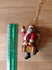 Vintage Small Plastic Blow Mold Santa Claus With Suitcase Christmas Ornament