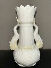 Vintage Belleek Dolphin Fish Handle Yellow Luster  6 1 2    Vase