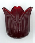 Vintage Ruby Red Tulip Leaf Votive Candle Holder  Notched Tips  Made In Japan