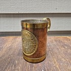 Vintage Hammered Copper And Brass Mug With Aztec mayan Sun Face Calendar