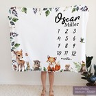 Woodland Animals Milestone Blanket - Personalized Fleece Throw  Baby Shower Gift