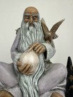 Vintage Wizard Merlin Ceramic Figure Statue With Hawk   Crystal Ball - Lavender