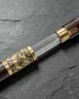 Round Head Sword Cane Solid Wood Shaft Aged Brass Dragon Ring Decorative Display
