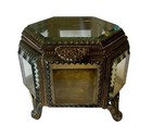 Vtg Antique Casket Jewelry Box Beveled Glass Hexagon Hinged Lid Japan 3 5    Wide
