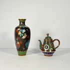 Rare Meiji Japanese Cloisonn   Vase   Lidded Teapot  Late 19thc Antique