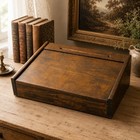 Antique Wooden Lap Desk Writing Box Early 1900s Solid Wood Lift Top Decor