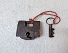 Old Vintage Antique Rare Rustic Iron Typical Shape Hand Forged Lock With Key