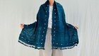 Indigo Shibori Silk   Wool Scarf And Shawl  Mirrorwork  Handwoven  Hand Dyed 
