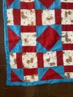 Vintage Handmade Patchwork Quilt Blue Red Baby Bear Honey 62   x 47    Blanket Throw