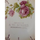 Antique Advertising Plate Compliments Of A w  Streed Middletown iowa Floral