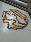 Vintage Egyptian Revival Gold Tone Chain Belt Faux Turquoise Cabochon Accents
