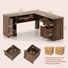66 5  L Shaped Home Office Desk Corner Computer Desk Drawer Keyboard Tray Walnut