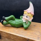 Vintage Norcrest Blonde Lounging Pixie Elf Figurine W  Flower Hat