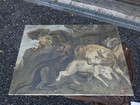 Vintage 70s Oil Canvas Flemish Painting Hunting Decor Eagle Signed