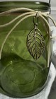 Green Glass Vase- Pencil Holder- Candle Holder - Decorative Leaf Accent- Jar