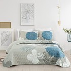 Floral Pattern Quilt Set Size - 3 Pieces Quilt Coverlet Elegant King Blue