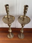 Vtg Mcm Pair Of 35    Etched Brass Floor Candle Holders Large Heavy