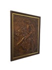 Vintage Embossed Relief Hammered Copper  Man Riding Horse  Wall Plaque Framed