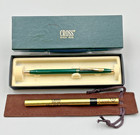 Cross Green   23k Gold Trim Double Banded Pen   Box  Holder  Refill - Usa